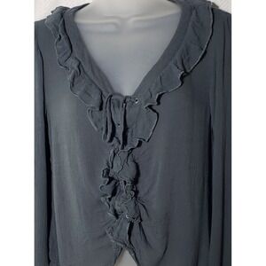 American Eagle Womens Bell Sleeve Ruffled Lace-up Shirt Sz S Fairycore Dark Teal